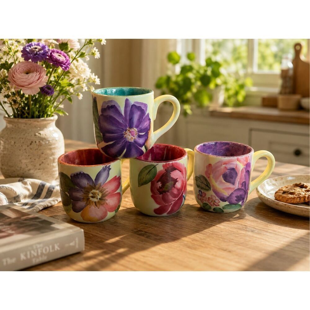 Pfaltzgraff Flower Market 4 inch Mug Purple Interior Purple Flower Outside